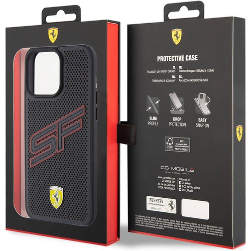 Apple iPhone 15 Pro Uyumlu Kılıf Ferrari Orjinal Lisanslı PU Delikli Arka Yüzey Metal Logolu Dikişli Büyük SF Yazılı Kapak