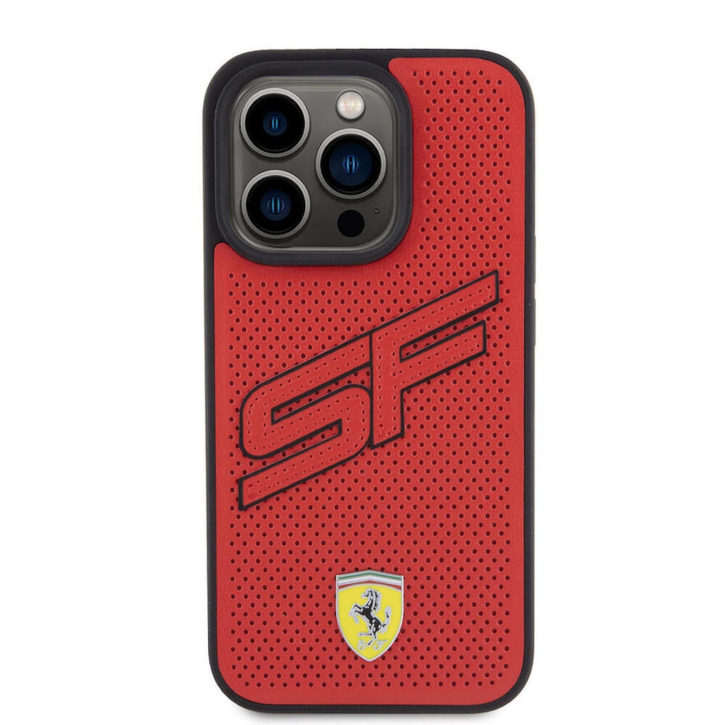 Apple iPhone 15 Pro Uyumlu Kılıf Ferrari Orjinal Lisanslı PU Delikli Arka Yüzey Metal Logolu Dikişli Büyük SF Yazılı Kapak