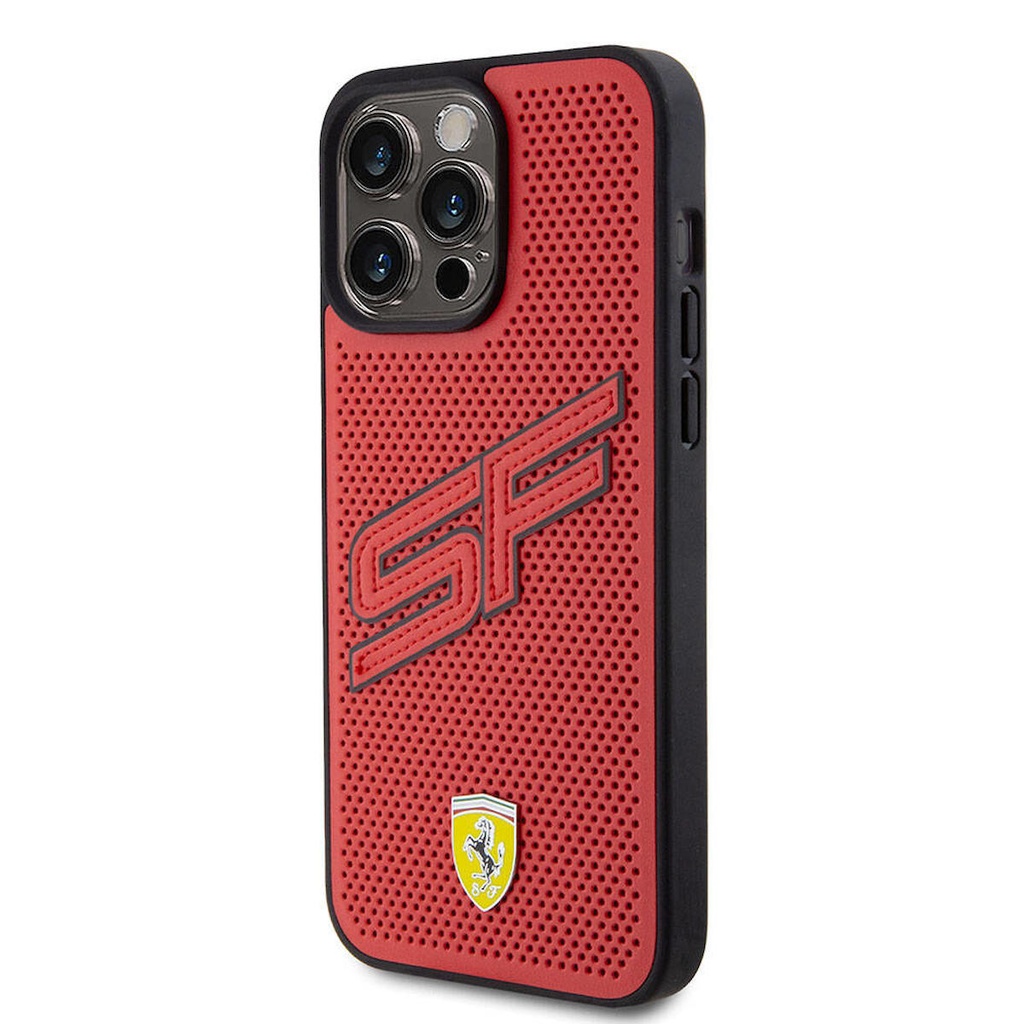 Apple iPhone 15 Pro Max Uyumlu Kılıf Ferrari Orjinal Lisanslı PU Delikli Arka Yüzey Metal Logolu Dikişli Büyük SF Yazılı Kapak