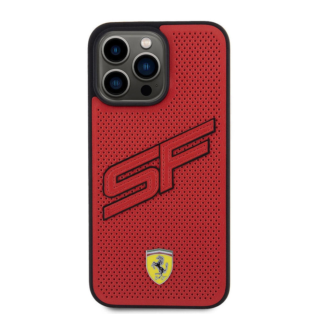 Apple iPhone 15 Pro Max Uyumlu Kılıf Ferrari Orjinal Lisanslı PU Delikli Arka Yüzey Metal Logolu Dikişli Büyük SF Yazılı Kapak