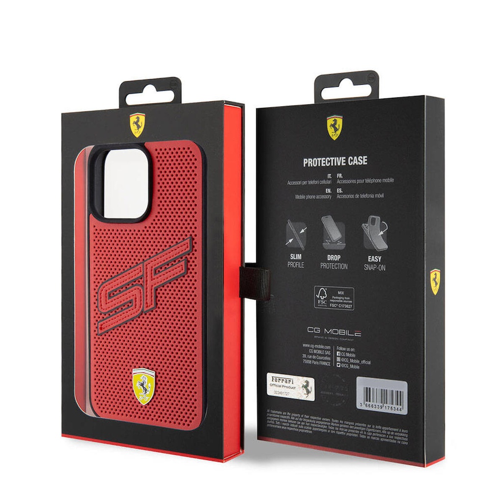 Apple iPhone 15 Pro Max Uyumlu Kılıf Ferrari Orjinal Lisanslı PU Delikli Arka Yüzey Metal Logolu Dikişli Büyük SF Yazılı Kapak