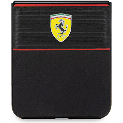 Samsung Galaxy Z Flip 5 Uyumlu Kılıf Ferrari Orjinal Lisanslı PU Deri Metal Logolu Multi Çizgili Kapak