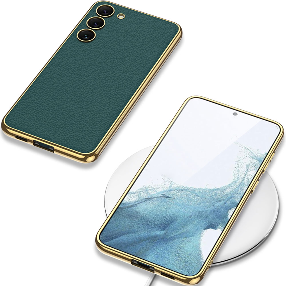 Samsung Galaxy S23 Uyumlu Kılıf Deri Görünümlü Kenarları Elektroplating Kaplama Zore Fizyon Kapak - 5