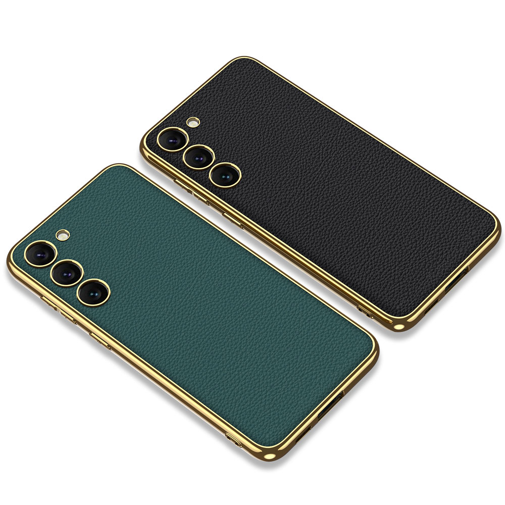 Samsung Galaxy S23 Uyumlu Kılıf Deri Görünümlü Kenarları Elektroplating Kaplama Zore Fizyon Kapak - 6