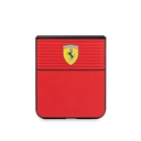 Samsung Galaxy Z Flip 5 Uyumlu Kılıf Ferrari Orjinal Lisanslı PU Deri Metal Logolu Multi Çizgili Kapak