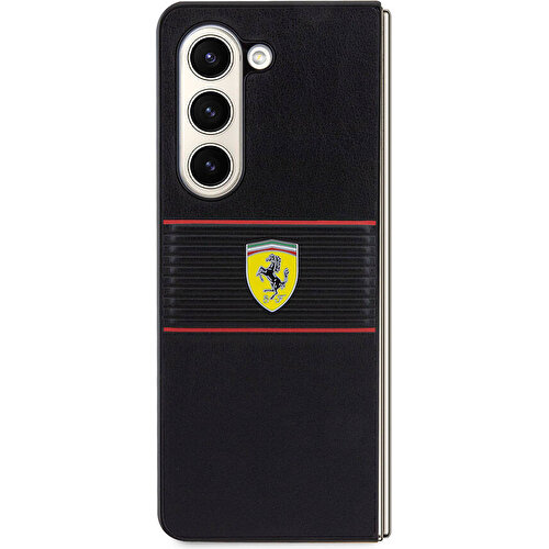 Samsung Galaxy Z Fold 5 Uyumlu Kılıf Ferrari Orjinal Lisanslı PU Deri Metal Logolu Multi Çizgili Kapak