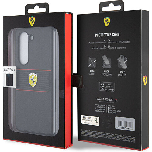 Samsung Galaxy Z Fold 5 Uyumlu Kılıf Ferrari Orjinal Lisanslı PU Deri Metal Logolu Multi Çizgili Kapak