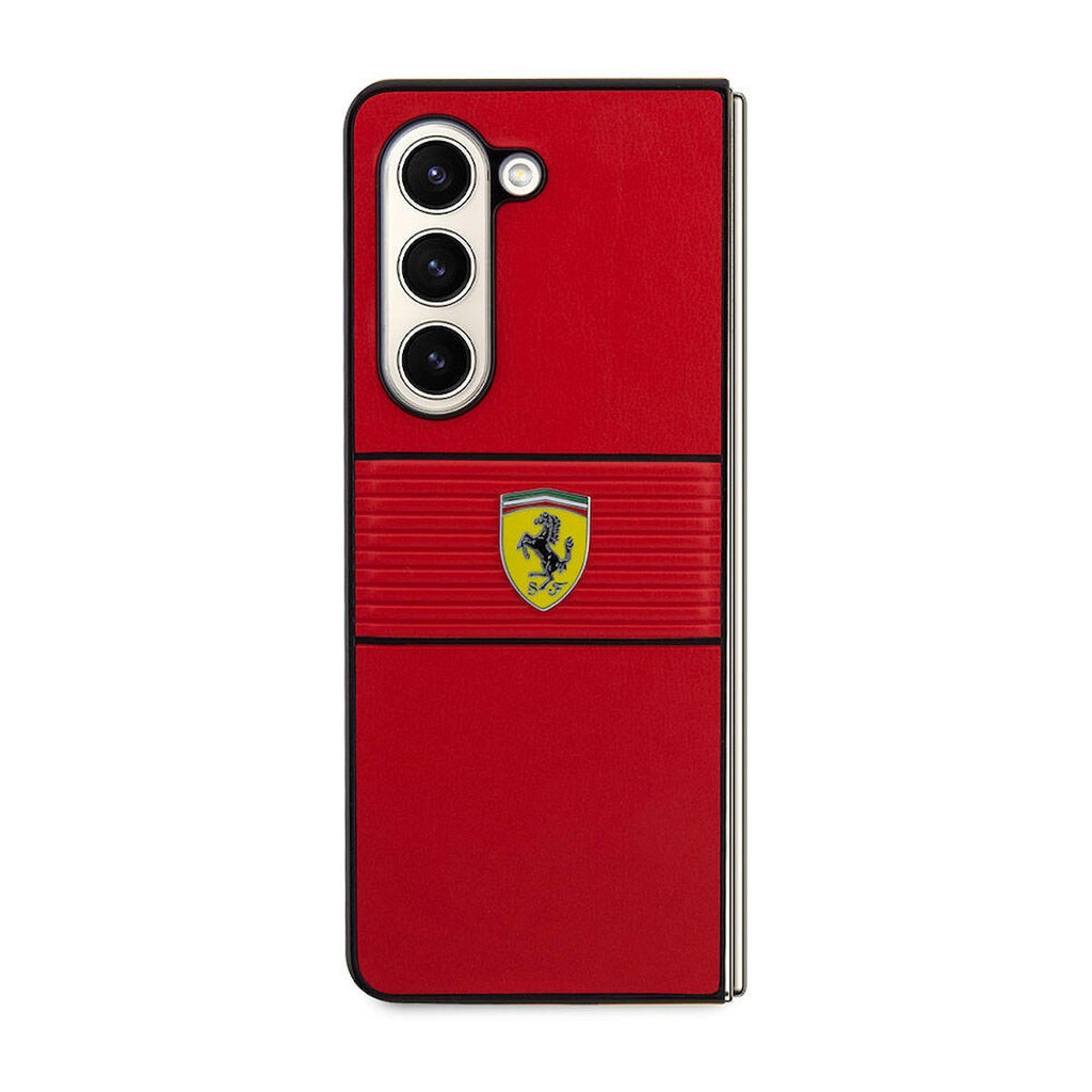 Samsung Galaxy Z Fold 5 Uyumlu Kılıf Ferrari Orjinal Lisanslı PU Deri Metal Logolu Multi Çizgili Kapak