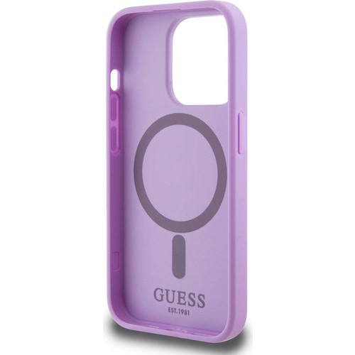 Apple iPhone 15 Pro Uyumlu Kılıf Guess Orjinal Lisanslı Magsafe Şarj Özellikli Yazı Logolu Saffiano Kapak