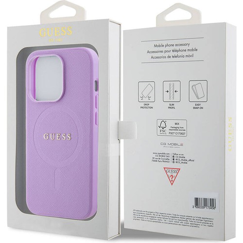 Apple iPhone 15 Pro Uyumlu Kılıf Guess Orjinal Lisanslı Magsafe Şarj Özellikli Yazı Logolu Saffiano Kapak