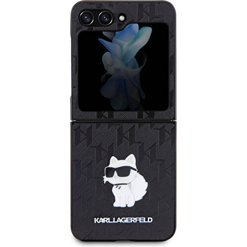 Samsung Galaxy Z Flip 5 Uyumlu Kılıf Karl Lagerfeld Orjinal Lisanslı KL Desenli Choupette İkonik Saffiano Kapak