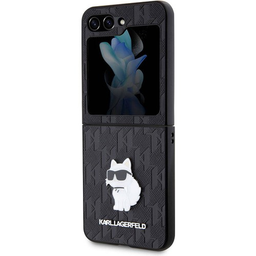 Samsung Galaxy Z Flip 5 Uyumlu Kılıf Karl Lagerfeld Orjinal Lisanslı KL Desenli Choupette İkonik Saffiano Kapak