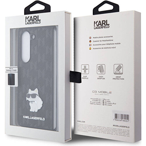 Samsung Galaxy Z Fold 5 Uyumlu Kılıf Karl Lagerfeld Orjinal Lisanslı KL Desenli Choupette İkonik Saffiano Kapak