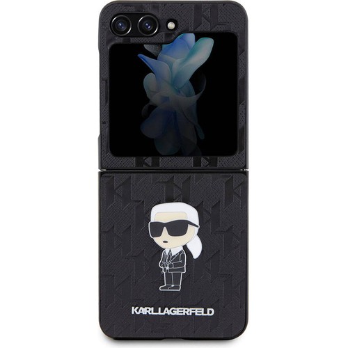 Samsung Galaxy Z Flip 5 Uyumlu Kılıf Karl Lagerfeld Orjinal Lisanslı KL Desenli Karl İkonik Saffiano Kapak