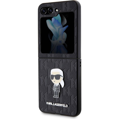 Samsung Galaxy Z Flip 5 Uyumlu Kılıf Karl Lagerfeld Orjinal Lisanslı KL Desenli Karl İkonik Saffiano Kapak