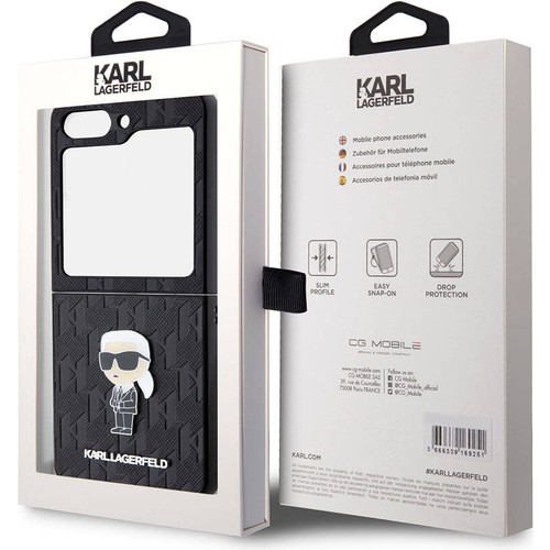 Samsung Galaxy Z Flip 5 Uyumlu Kılıf Karl Lagerfeld Orjinal Lisanslı KL Desenli Karl İkonik Saffiano Kapak