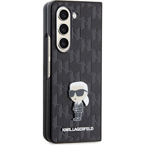 Samsung Galaxy Z Fold 5 Uyumlu Kılıf Karl Lagerfeld Orjinal Lisanslı KL Desenli Karl İkonik Saffiano Kapak