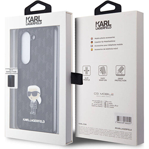 Samsung Galaxy Z Fold 5 Uyumlu Kılıf Karl Lagerfeld Orjinal Lisanslı KL Desenli Karl İkonik Saffiano Kapak