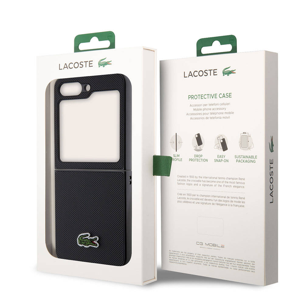 Samsung Galaxy Z Flip 5 Uyumlu Kılıf Lacoste Orjinal Lisanslı PU Pike Desenli Arka Yüzey İkonik Timsah Dokuma Logolu Kapak - 7