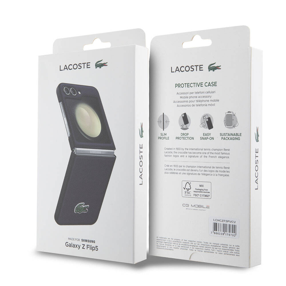 Samsung Galaxy Z Flip 5 Uyumlu Kılıf Lacoste Orjinal Lisanslı PU Pike Desenli Arka Yüzey İkonik Timsah Dokuma Logolu Kapak - 13
