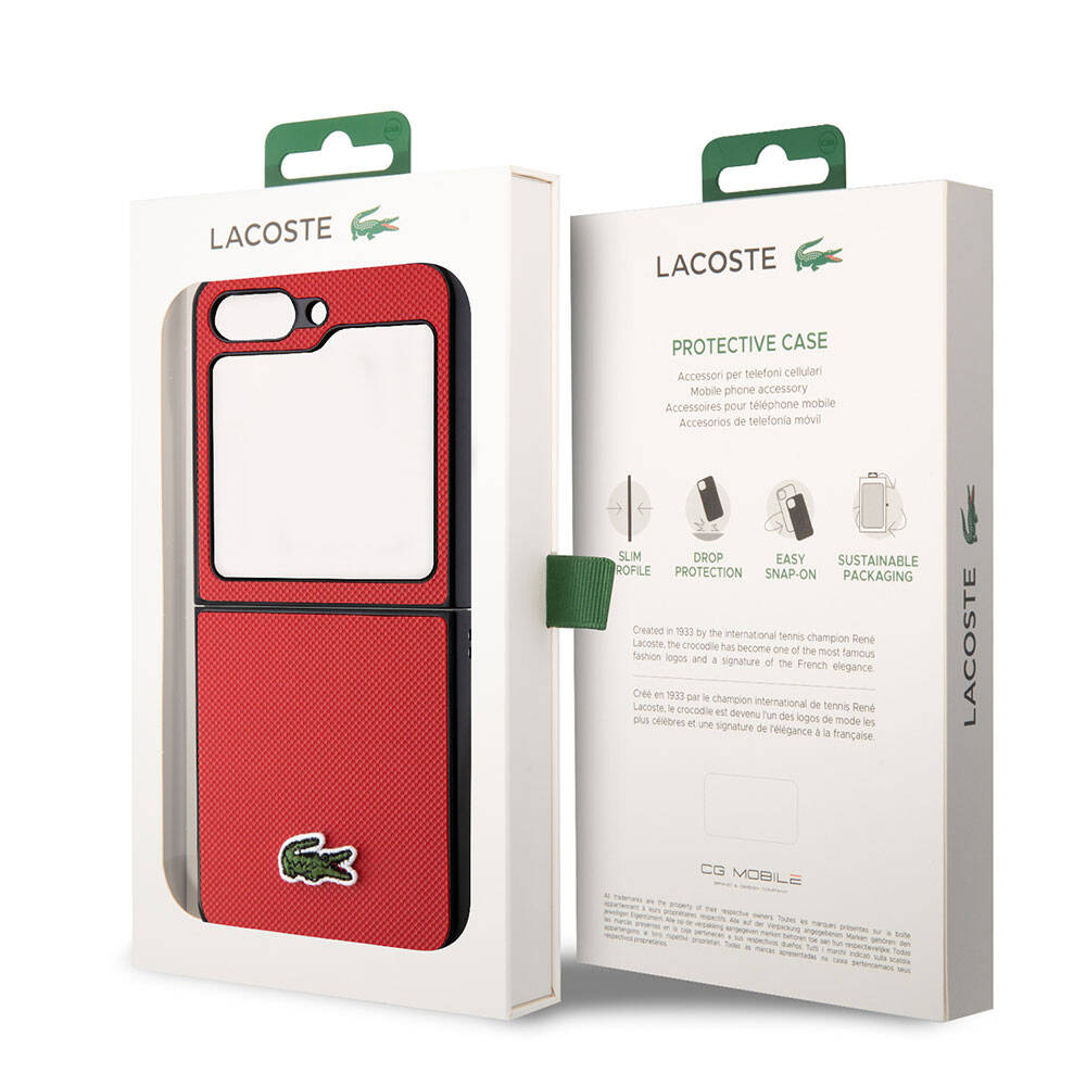 Samsung Galaxy Z Flip 5 Uyumlu Kılıf Lacoste Orjinal Lisanslı PU Pike Desenli Arka Yüzey İkonik Timsah Dokuma Logolu Kapak - 27