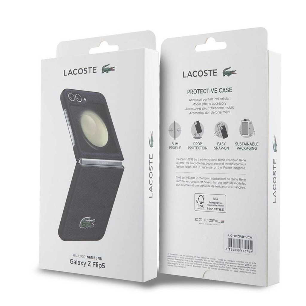 Samsung Galaxy Z Flip 5 Uyumlu Kılıf Lacoste Orjinal Lisanslı PU Pike Desenli Arka Yüzey İkonik Timsah Dokuma Logolu Kapak