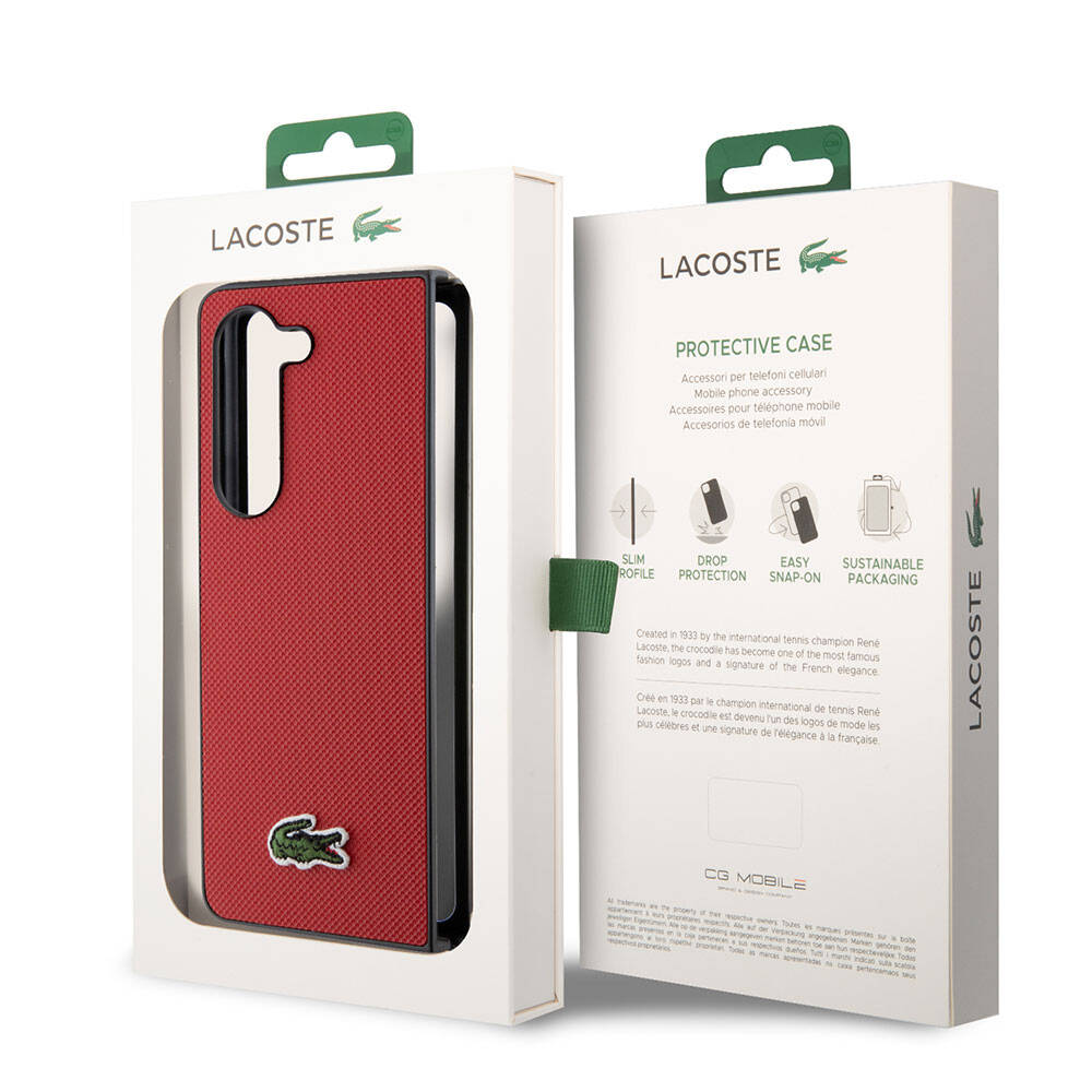 Samsung Galaxy Z Fold 5 Uyumlu Kılıf Lacoste Orjinal Lisanslı PU Pike Desenli Arka Yüzey İkonik Timsah Dokuma Logolu Kapak - 24