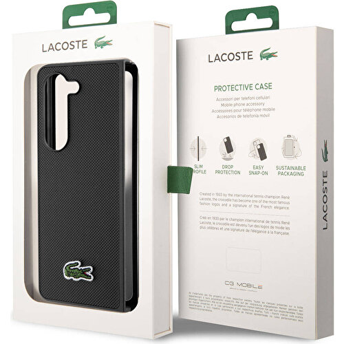 Samsung Galaxy Z Fold 5 Uyumlu Kılıf Lacoste Orjinal Lisanslı PU Pike Desenli Arka Yüzey İkonik Timsah Dokuma Logolu Kapak