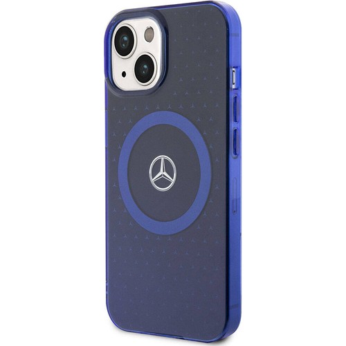 Apple iPhone 15 Uyumlu Kılıf Mercedes Benz Orjinal Lisanslı Magsafe Şarj Özellikli Çift Katmanlı Mavi Yıldız Desenli Kapak