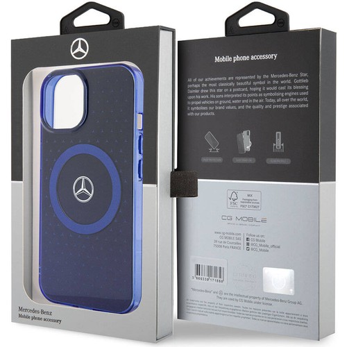 Apple iPhone 15 Uyumlu Kılıf Mercedes Benz Orjinal Lisanslı Magsafe Şarj Özellikli Çift Katmanlı Mavi Yıldız Desenli Kapak