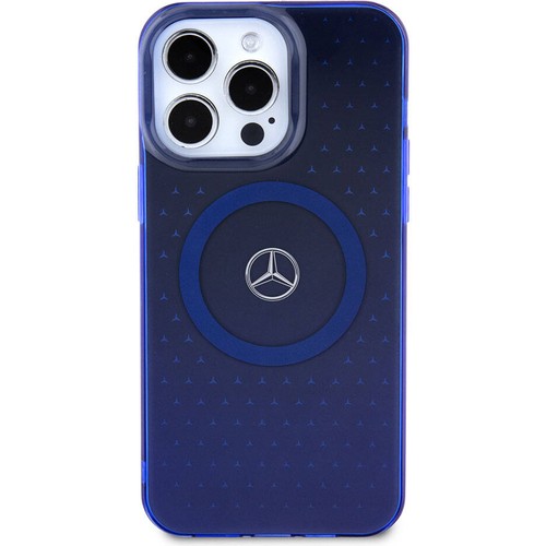 Apple iPhone 15 Pro Max Uyumlu Kılıf Mercedes Benz Orjinal Lisanslı Magsafe Şarj Özellikli Çift Katmanlı Mavi Yıldız Desenli Kapak