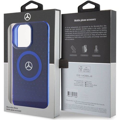 Apple iPhone 15 Pro Max Uyumlu Kılıf Mercedes Benz Orjinal Lisanslı Magsafe Şarj Özellikli Çift Katmanlı Mavi Yıldız Desenli Kapak