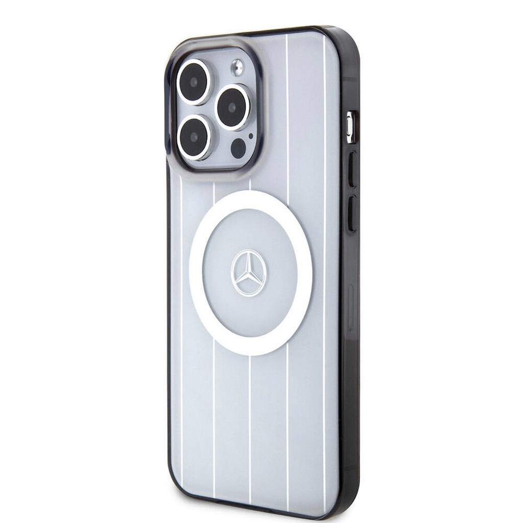 Apple iPhone 15 Pro Max Uyumlu Kılıf Mercedes Benz Orjinal Lisanslı Magsafe Şarj Özellikli Çift Katmanlı Paralel Çizgi Desenli Kapak