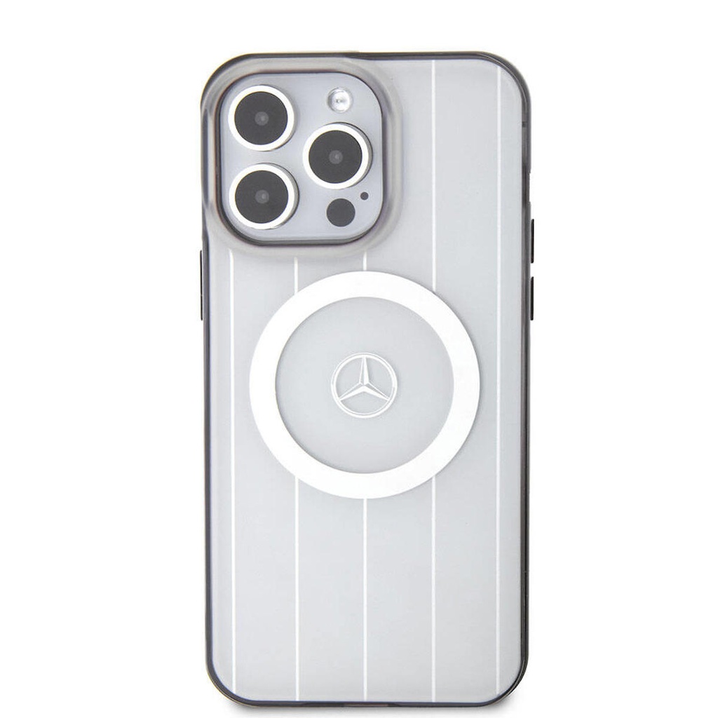 Apple iPhone 15 Pro Max Uyumlu Kılıf Mercedes Benz Orjinal Lisanslı Magsafe Şarj Özellikli Çift Katmanlı Paralel Çizgi Desenli Kapak