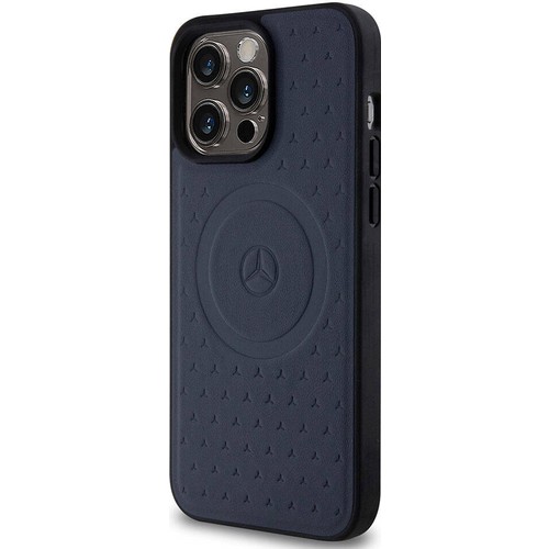 Apple iPhone 15 Pro Max Uyumlu Kılıf Mercedes Benz Orjinal Lisanslı Magsafe Şarj Özellikli Mühürlü Yıldız Desenli ve Logolu Deri Kapak