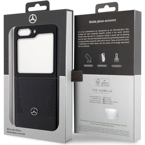 Samsung Galaxy Z Flip 5 Uyumlu Kılıf Mercedes Benz Orjinal Lisanslı Metal Yıldız Logolu Urban Deri Kapak