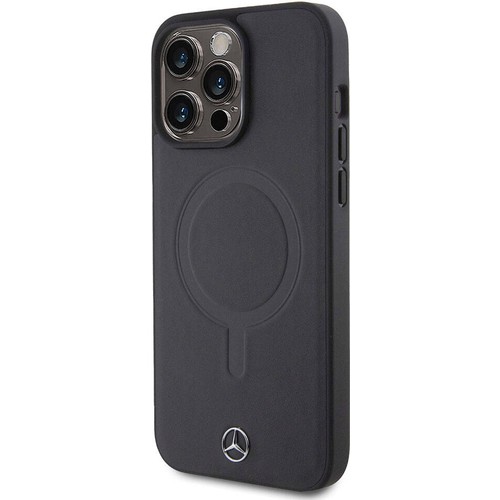 Apple iPhone 15 Pro Max Uyumlu Kılıf Mercedes Benz Orjinal Lisanslı Magsafe Şarj Özellikli Metal Yıldız Logolu Pürüzsüz Deri Kapak