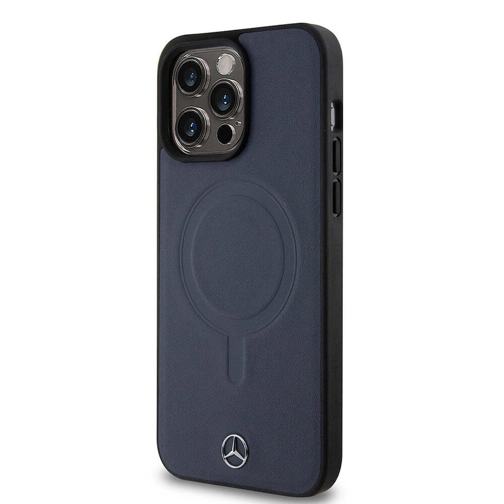 Apple iPhone 15 Pro Max Uyumlu Kılıf Mercedes Benz Orjinal Lisanslı Magsafe Şarj Özellikli Metal Yıldız Logolu Pürüzsüz Deri Kapak