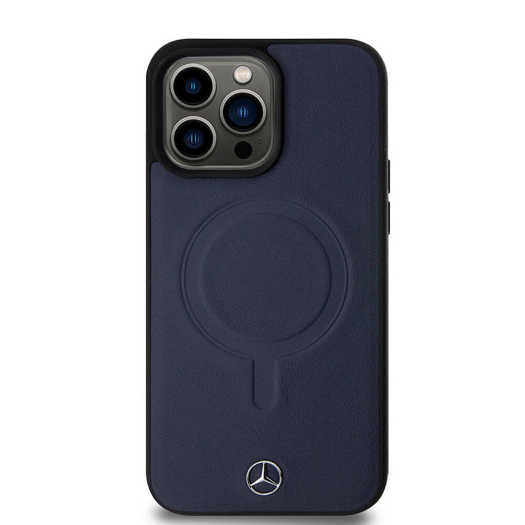 Apple iPhone 15 Pro Max Uyumlu Kılıf Mercedes Benz Orjinal Lisanslı Magsafe Şarj Özellikli Metal Yıldız Logolu Pürüzsüz Deri Kapak