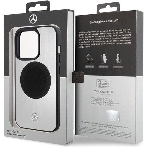 Apple iPhone 15 Pro Uyumlu Kılıf Mercedes Benz Orjinal Lisanslı Magsafe Şarj Özellikli Alüminyum Arka Yüzey Metal Yıldız Logolu Kapak