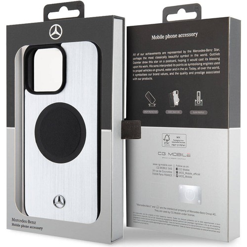 Apple iPhone 15 Pro Max Uyumlu Kılıf Mercedes Benz Orjinal Lisanslı Magsafe Şarj Özellikli Alüminyum Arka Yüzey Metal Yıldız Logolu Kapak