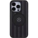 Apple iPhone 15 Pro Uyumlu Kılıf Mercedes Benz Orjinal Lisanslı Magsafe Şarj Özellikli Baskı Logolu Paralel Çizgi Desenli Deri Kapak
