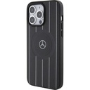 Apple iPhone 15 Pro Max Uyumlu Kılıf Mercedes Benz Orjinal Lisanslı Magsafe Şarj Özellikli Baskı Logolu Paralel Çizgi Desenli Deri Kapak