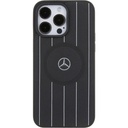 Apple iPhone 15 Pro Max Uyumlu Kılıf Mercedes Benz Orjinal Lisanslı Magsafe Şarj Özellikli Baskı Logolu Paralel Çizgi Desenli Deri Kapak