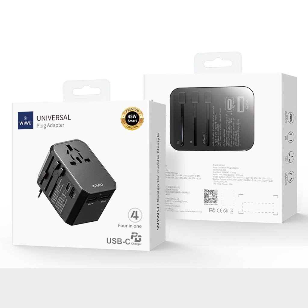 Wiwu UA-304 Çoklu Universal TR/US/UK/AUS/EU Uyumlu Şarj Adaptörü 45W - 4