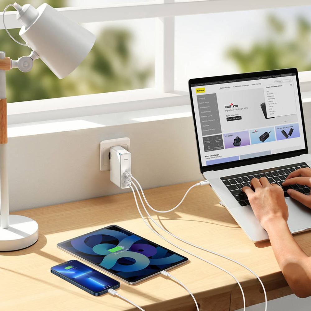 Baseus GaN5 Pro 140W Telefon Tablet Macbook Şarj Cihazı (2xUSB-C + USB)