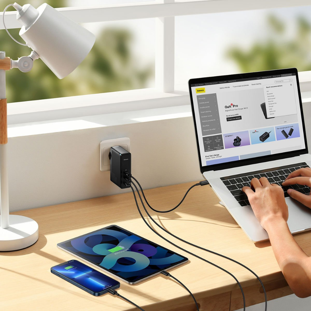 Baseus GaN5 Pro 140W Telefon Tablet Macbook Şarj Cihazı (2xUSB-C + USB)