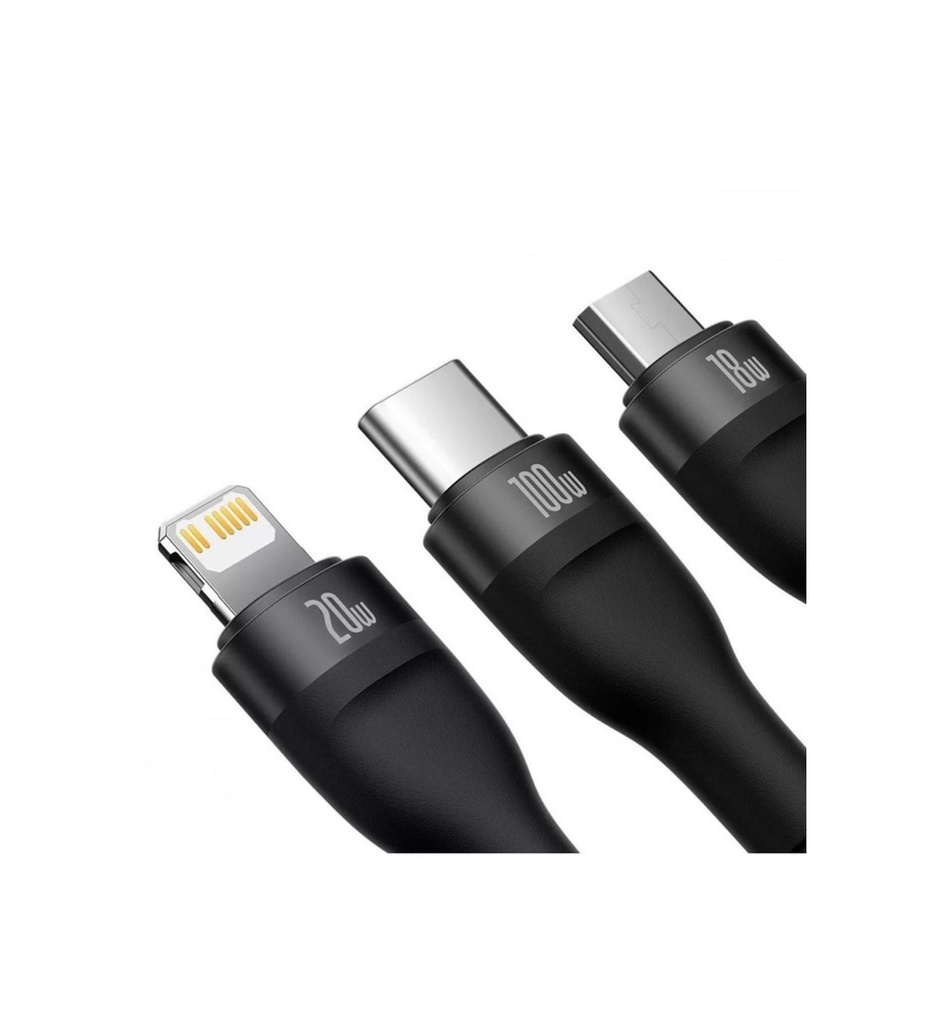 Baseus Flash Series 100W Ultra Hızlı Telefon Tablet Macbook Çoklu 3 in 1 Şarj Kablosu 120cm