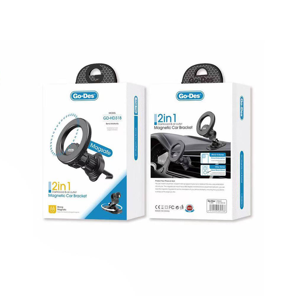 Go Des GD-HD318 Magsafe Magnetik 360° Dönebilen 2in1 Havalandırma ve Düz Zemin Telefon Tutucu - 2
