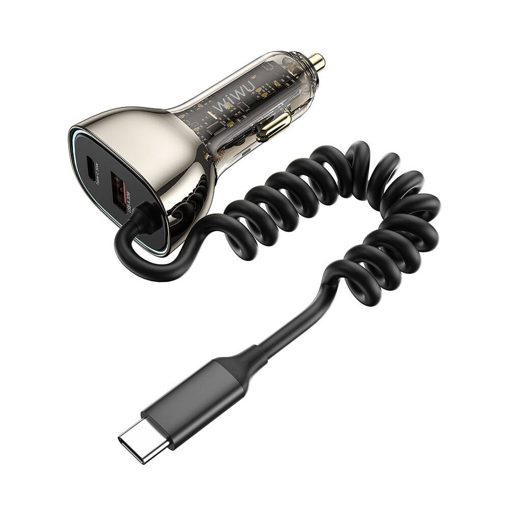 Wiwu Wi-QC016 Geek Serisi Type-C + Type-C Kablolu + USB-A Hızlı Şarj Özellikli Transparan Tasarımlı Araç Şarj Aleti 90W - 4